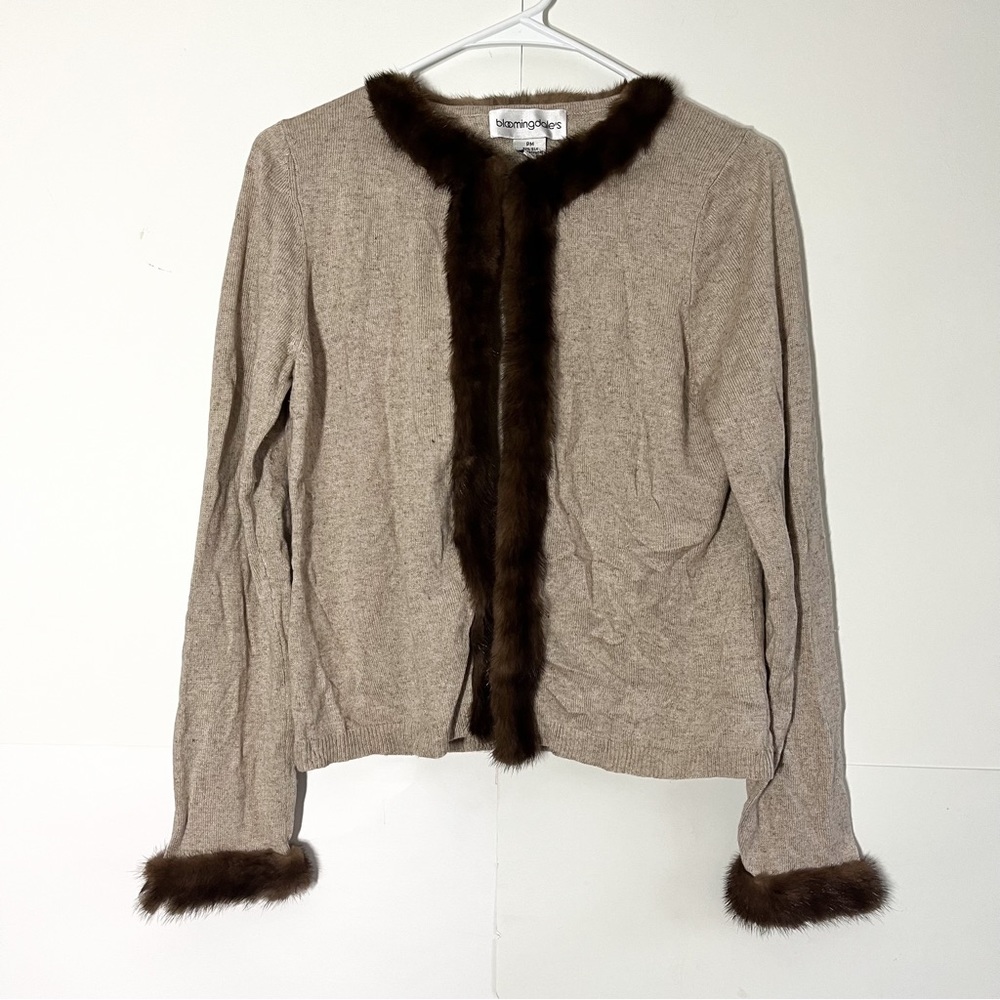 BLOOMINGDALES Beige Fur lined Silk/Cashmere Cardigan
